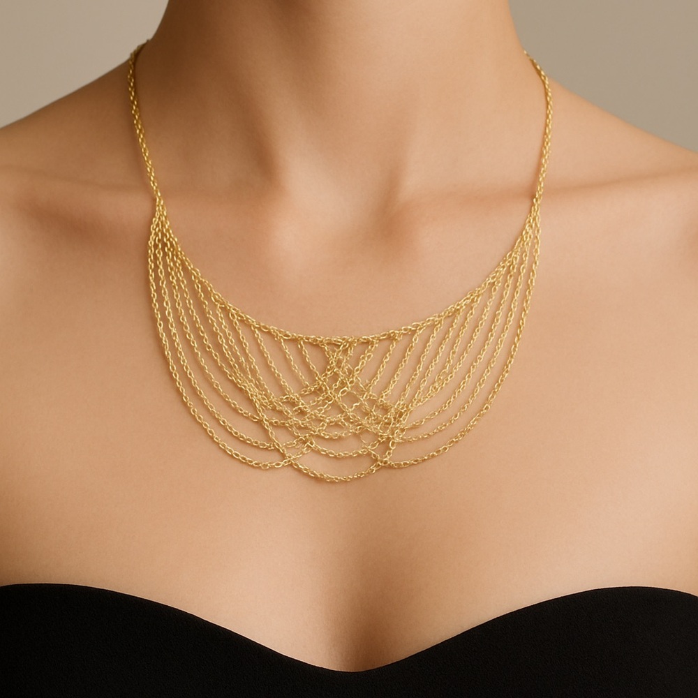 Delicate Gold Multi-Layer Chain Bib Necklace